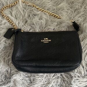 Coach Black Pebbled Leather Crossbody with Gold Chain Strap